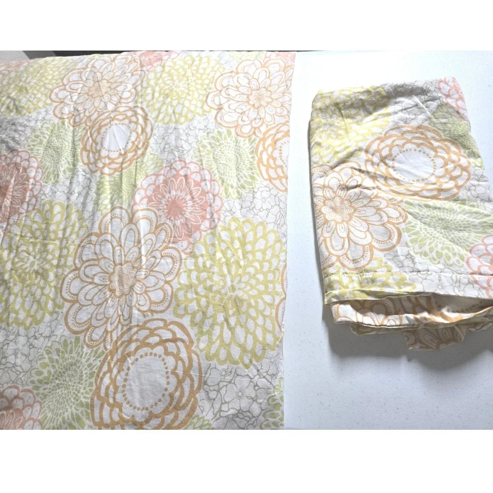 The Company Store King Duvet Cover Sham Set Yellow Orange Floral Cotton